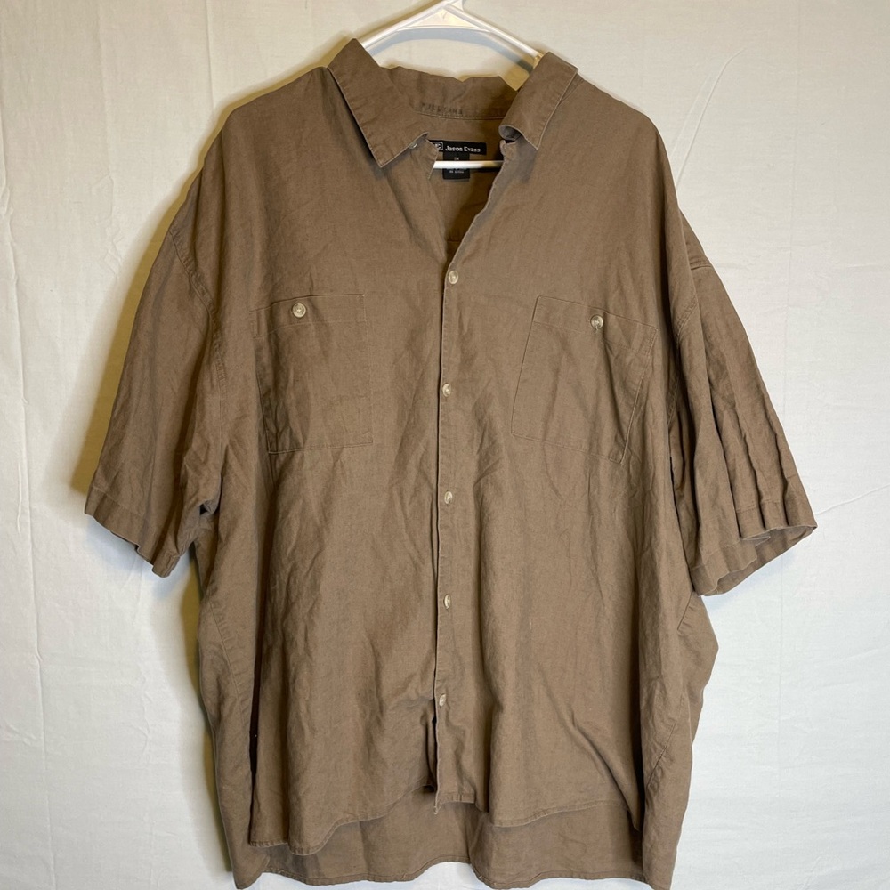 Jason Evans Mens 3X Linen Blend Short Sleeve Shirt Brown 5268